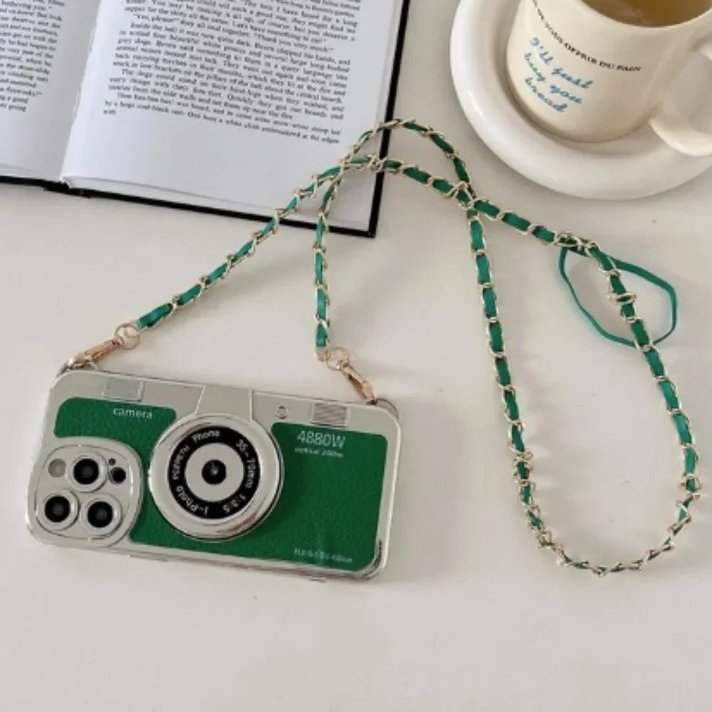 Chic Retro Camera Case for iPhone Emily in Paris Inspired, with Lanyard 15 PM